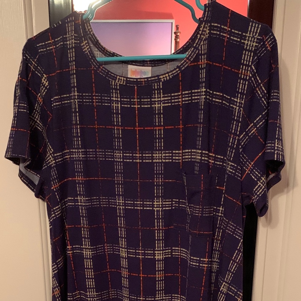 LuLaRoe blue plaid high low dress size XL